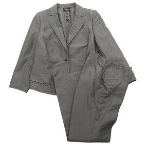 Akris Gray Cotton Silk Blend Pant Suit Black Bead Detail Blazer Jacket Set 14